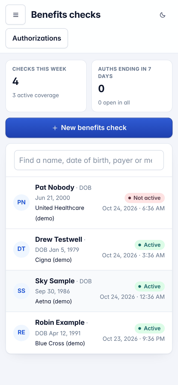 Quick VOB on a phone: this week's checks and the list of made-up people checked