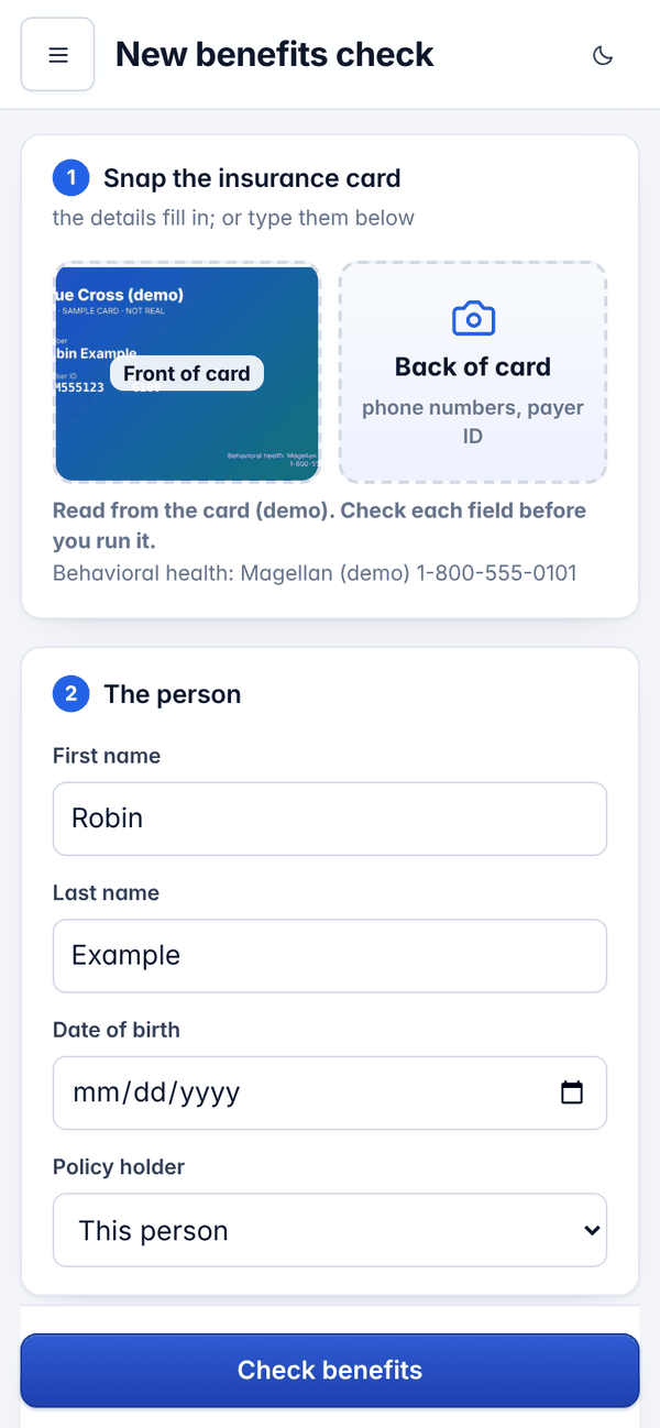 A new check on a phone: the card photo and the details read from it